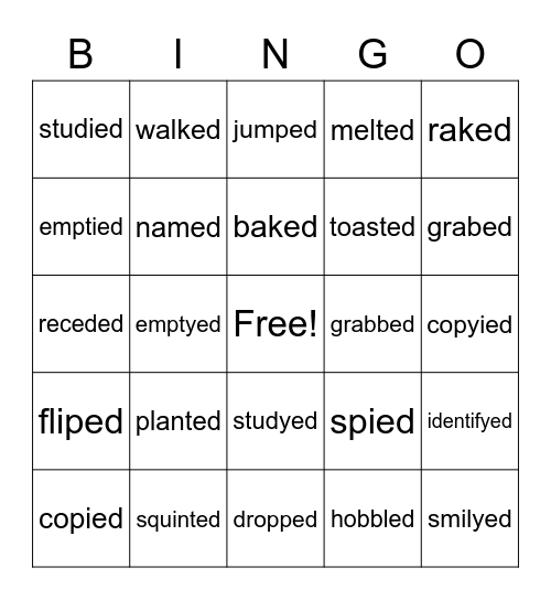 Past Tense Verbs Bingo Card