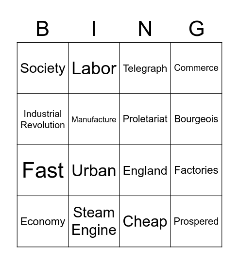 Industrial Revolution in Britain Bingo Card