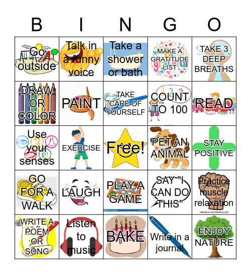 Coping Skills Bingo Card