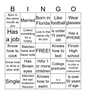 KNOW YOUR FAMILY Bingo Card