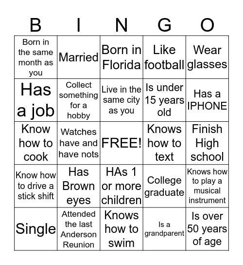 KNOW YOUR FAMILY Bingo Card