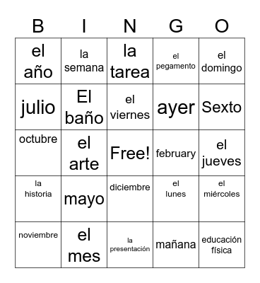 Unit 2 Bingo Card