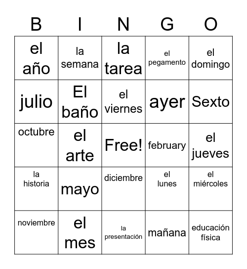 Unit 2 Bingo Card