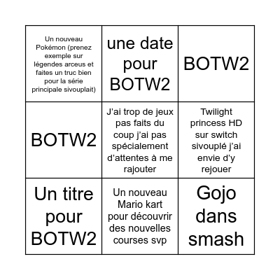 Nintendo direct tqt tqt Bingo Card