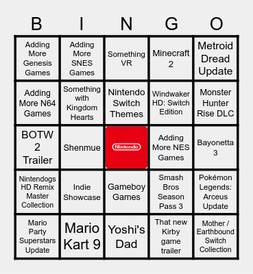 2/9/22 Nintendo Direct Bingo Card