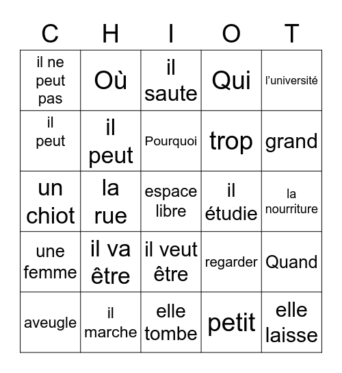 Loto de Pip le chiot Bingo Card