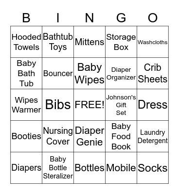 Baby Girl Smith Shower Bingo Card