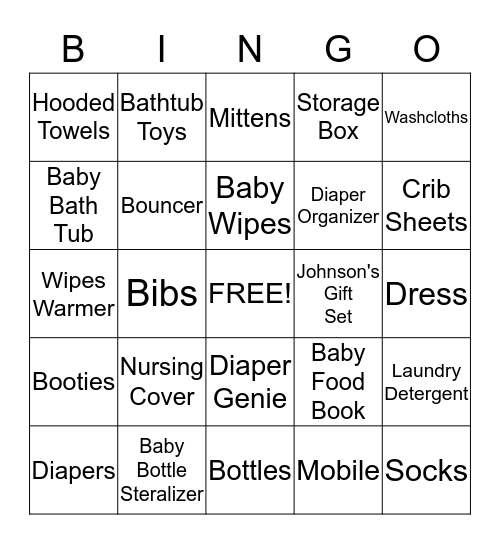 Baby Girl Smith Shower Bingo Card