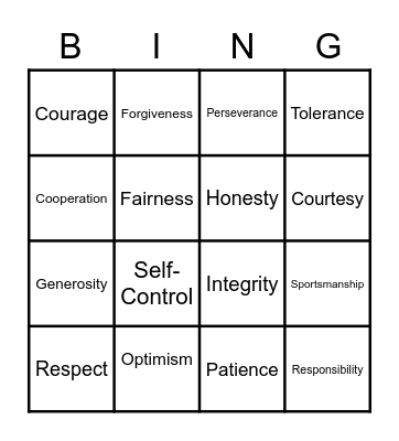 Character Education! Bingo Card