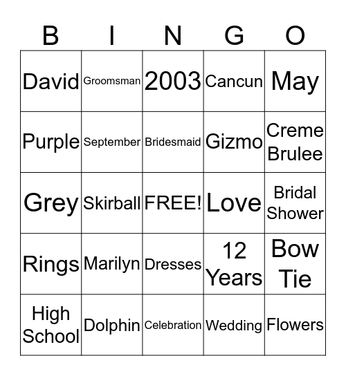 Bridal Shower Bingo Card