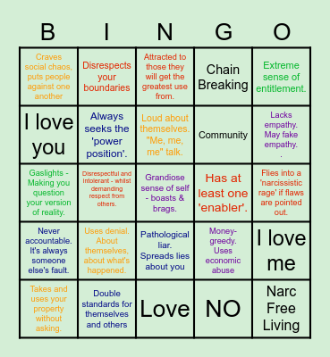 Play Narcissistic Bingo! Bingo Card