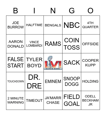 Super Bowl LVI Bingo Card
