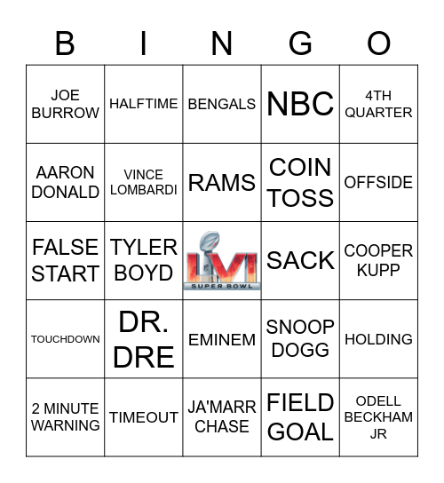 Super Bowl LVI Bingo Card