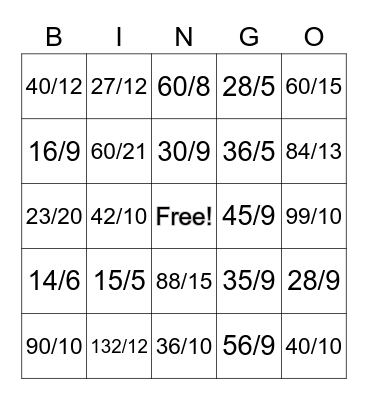 Fraction Multiplication Bingo Card