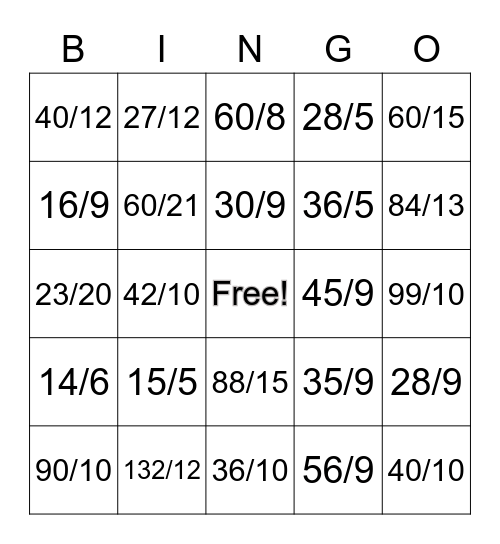 Fraction Multiplication Bingo Card