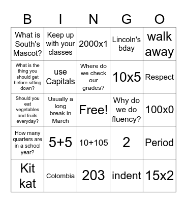 Random Review Bingo Card