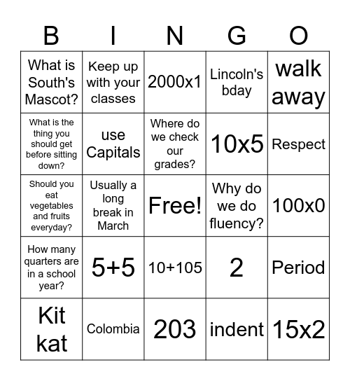 Random Review Bingo Card