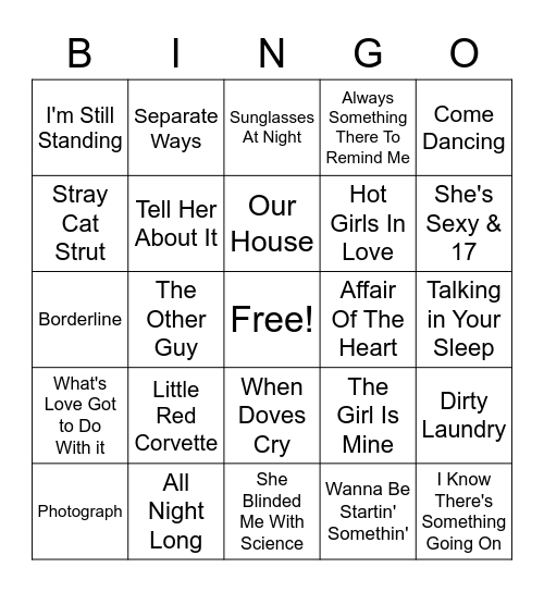 80's Party 3 Bingo Card