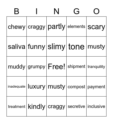 Spelling Words/Vocab Bingo Card