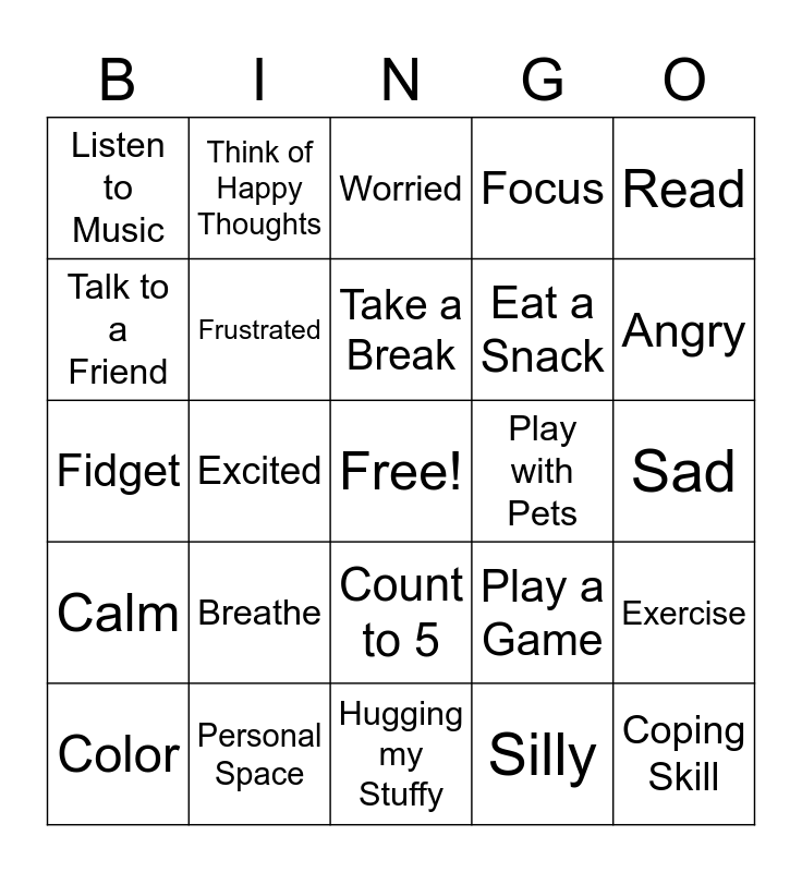 Coping Skills Bingo! Bingo Card