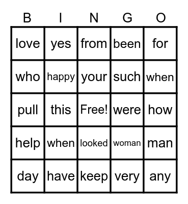 Sight Words 2/9 Bingo Card