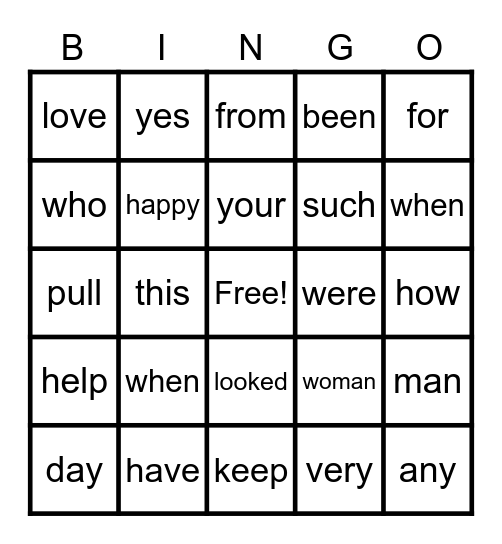Sight Words 2/9 Bingo Card