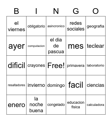 la escuela- el colegio Bingo Card