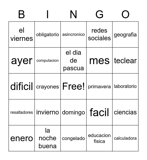 la escuela- el colegio Bingo Card