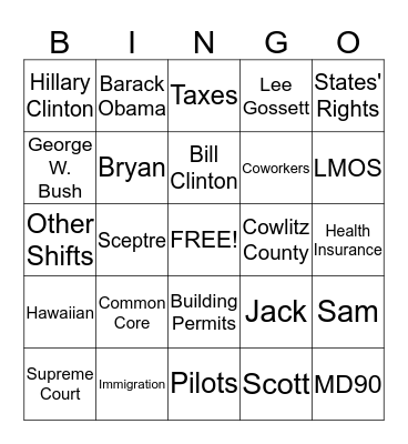 McTameny Bingo Card