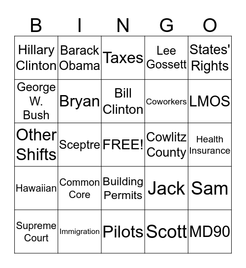 McTameny Bingo Card
