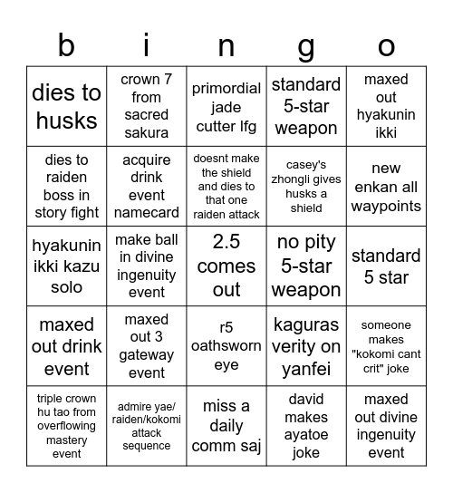 2.5 bingo board Bingo Card