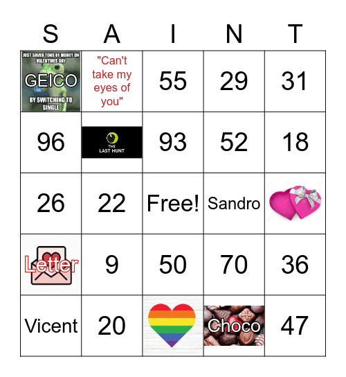 Valentines Day Bingo Card