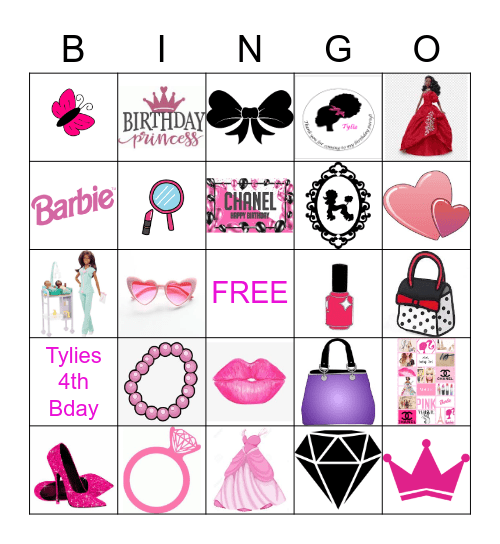 TYLIE 4TH BIRTHDAY BARBIE Bingo Card
