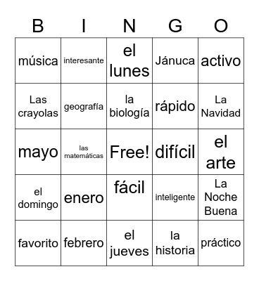 La escula Bingo Card