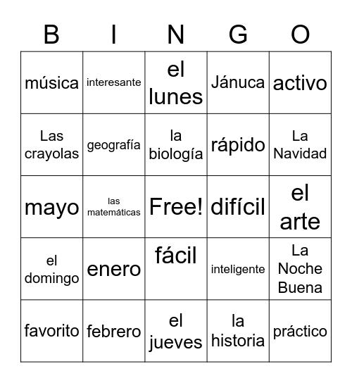 La escula Bingo Card