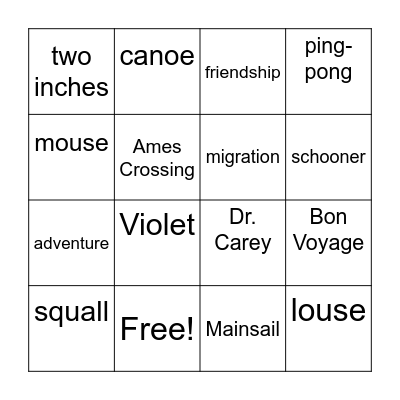 Stuart Little Bingo Card