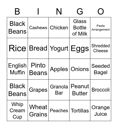 Food Group Bingo Card Bingo Card