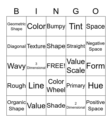 Art Element Bingo Card