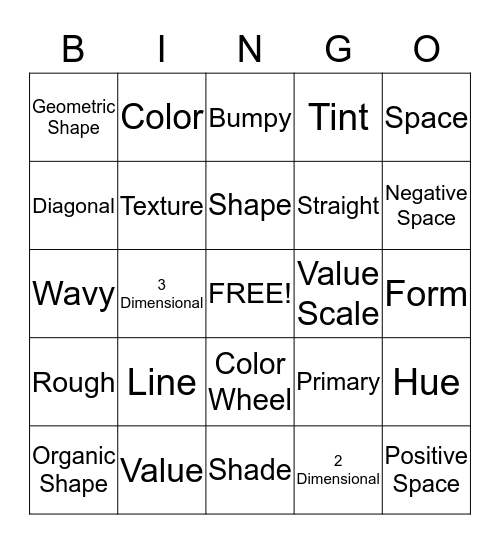 Art Element Bingo Card