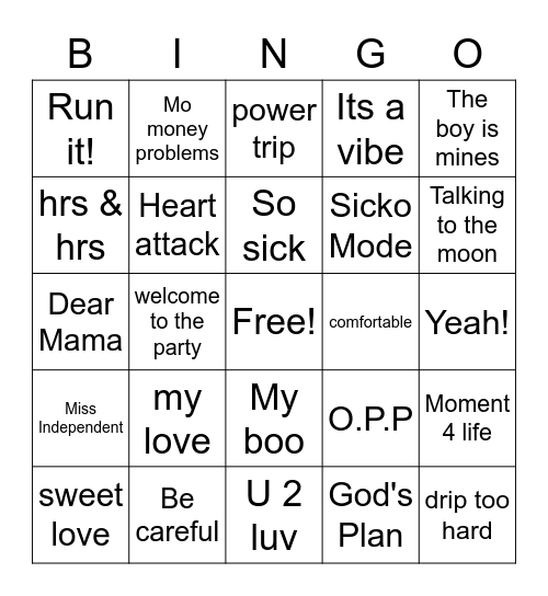 Mixed Music Bingo Card