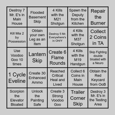 Resident Evil 7 Bingo Card