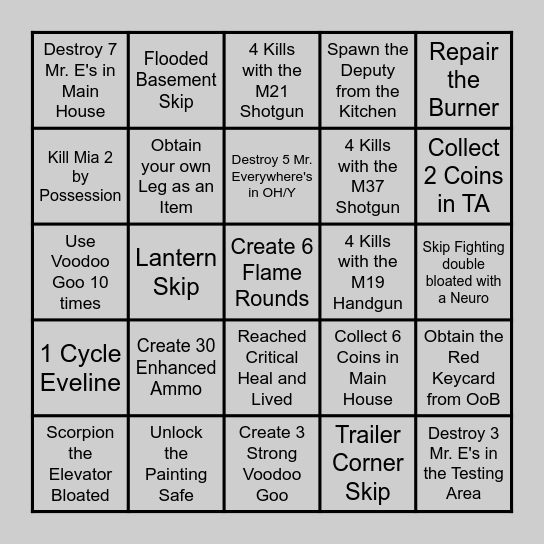 Resident Evil 7 Bingo Card