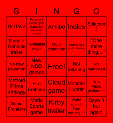 Nintendo Direct Bingo Card