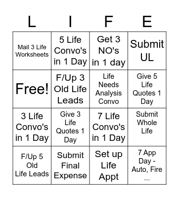 Life Bingo Card