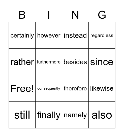 Coordinating Conjunctions Bingo Card