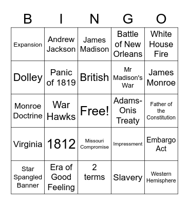 Madison and Monroe Bingo Card