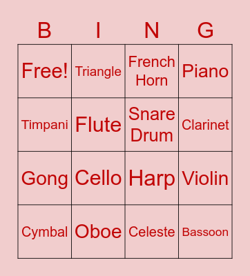 Orchestra BINGO Card