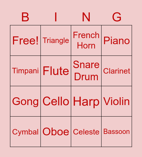 Orchestra BINGO Card