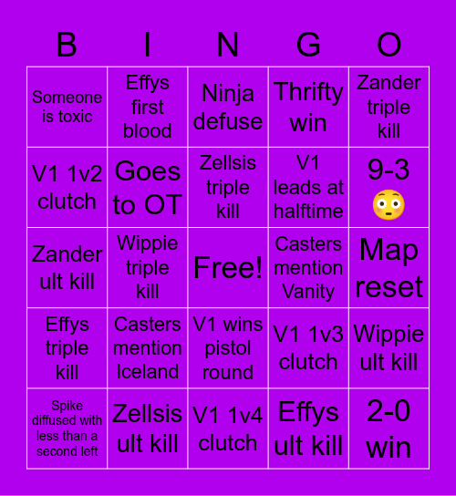 V1VAL Bingo Card