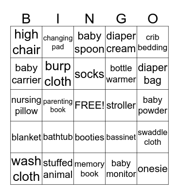 Jane's baby shower bingo Card